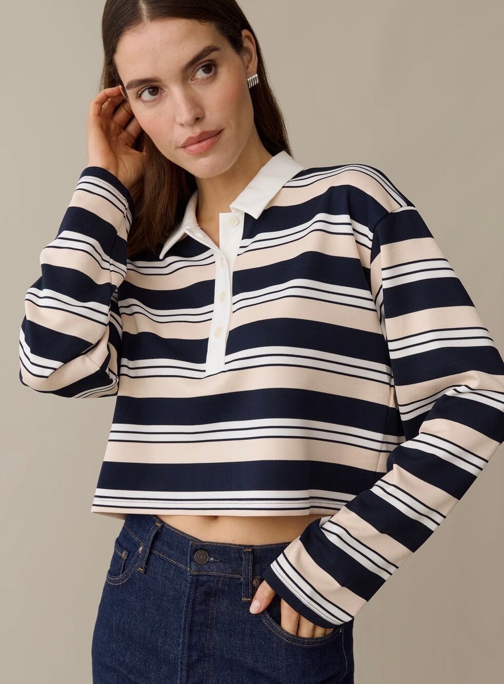 New few Moda Caara Joey Rugby long sleeve stripe top $147 sz S